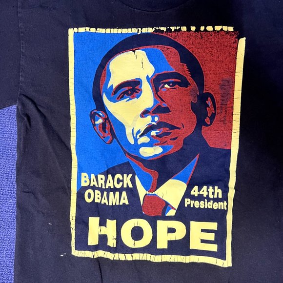 Vintage Barack Obama Big Face T Shirt Change Hope Black Graphic Mens SMALL - Picture 2 of 3